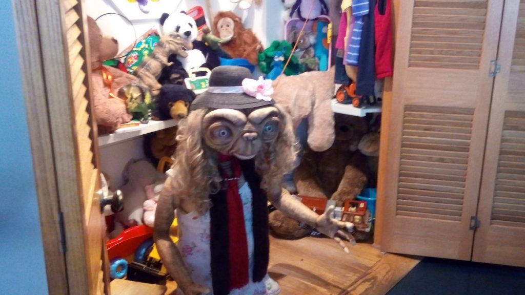ET dressed up in wardrobe