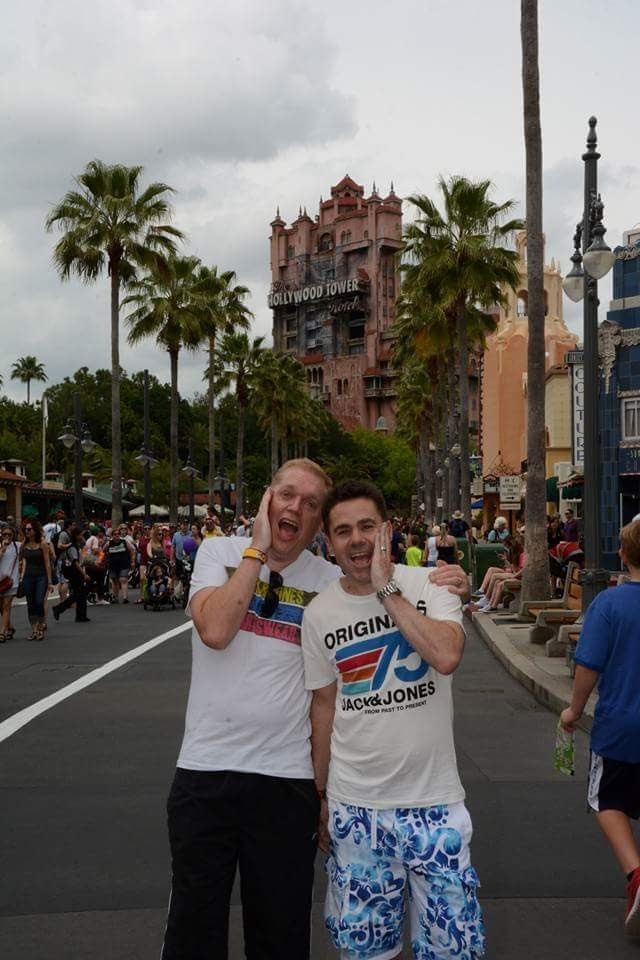 My husband and I at Disney's Hollywood Studios by the Tower of Terror