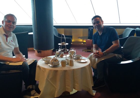 My partner and I having afternoon tea in the Yacht Club on MSC Meraviglia