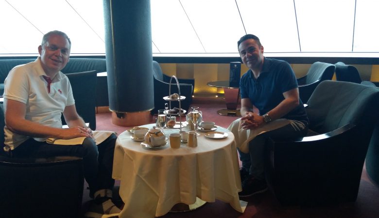 My partner and I having afternoon tea in the Yacht Club on MSC Meraviglia