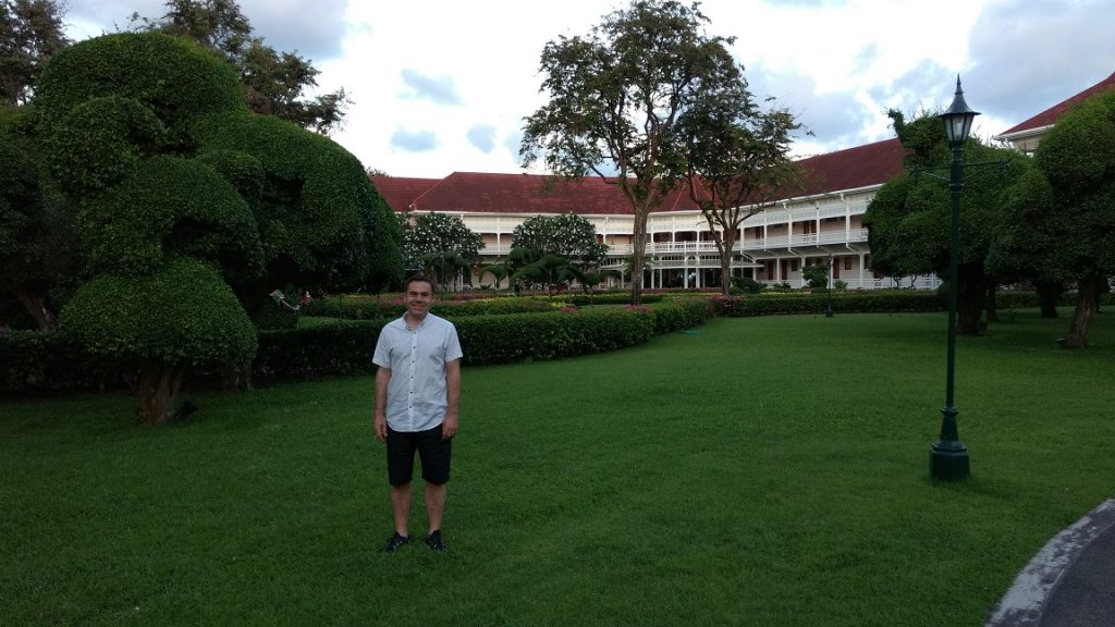 Me in the grounds of the hotel with the hotel behind