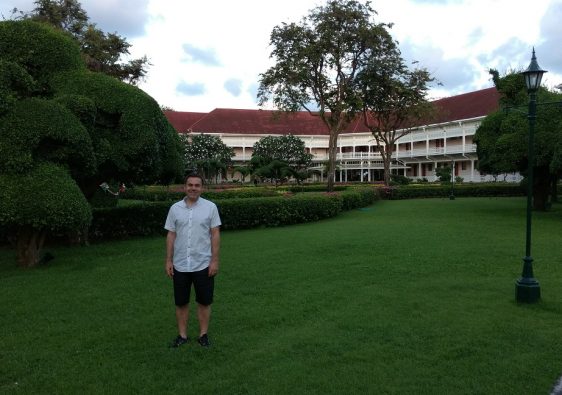 Me in the grounds of the hotel with the hotel behind