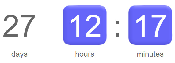 27 days 12 hours and 17 minutes to go