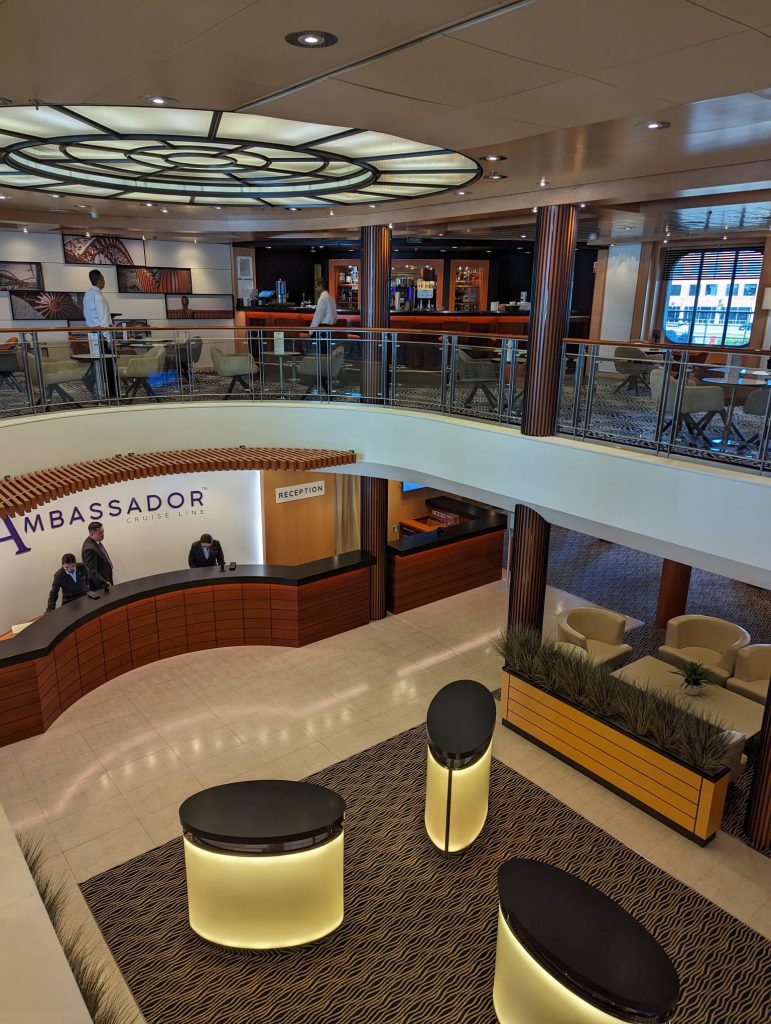 Main atrium on Ambassador Ambition cruise ship.