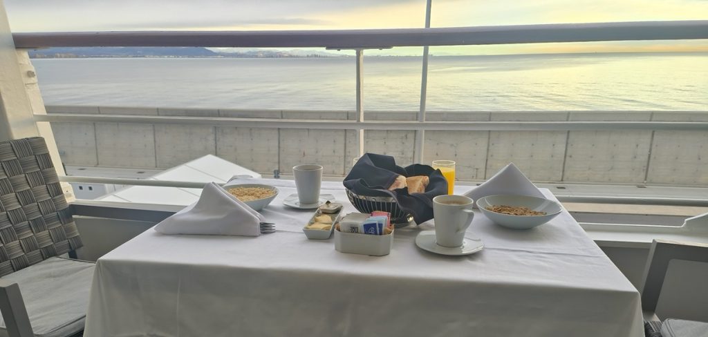 Breakfast on the balcony on Azamara Pursuit.