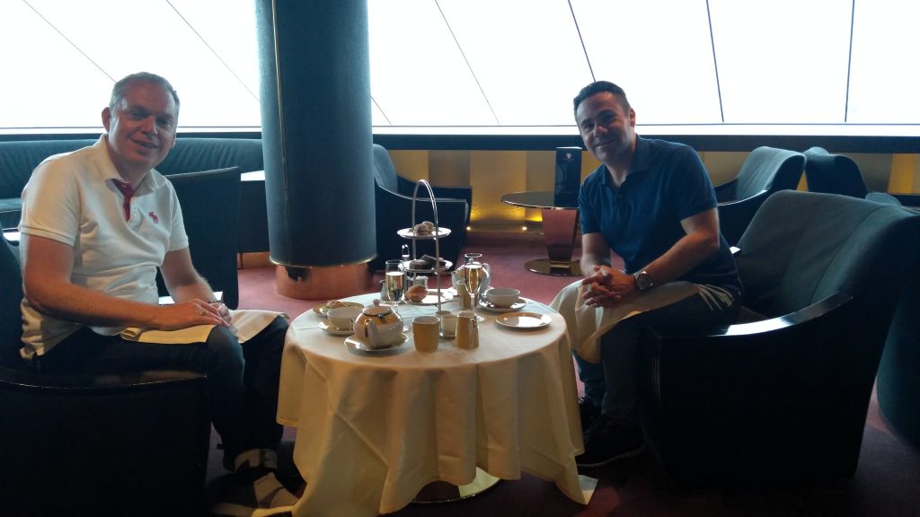 Us in the Top Sail lounge having afternoon tea in MSC Yacht Club