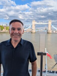 Stuart on board Star Pride in front of Tower Bridge, London