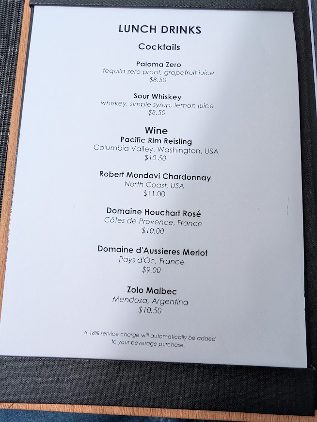 Lunch drinks list on Star Pride
