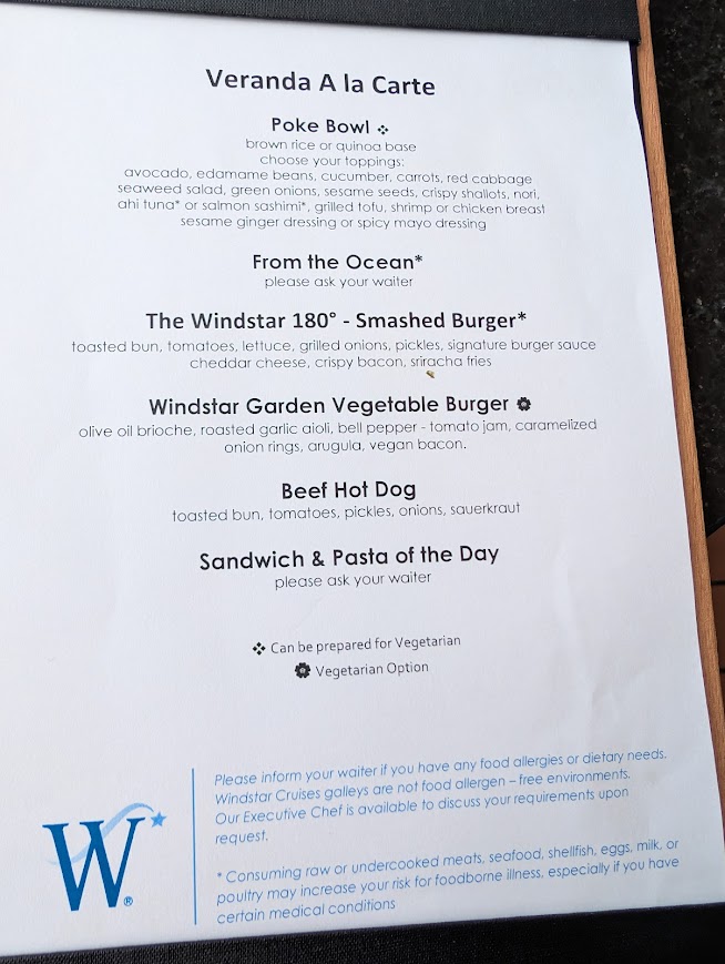 Lunch menu on Star Pride